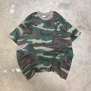 Vintage 90s Duck Bay Camouflage Pocket Tee Woodland Green Made USA - Mens XL